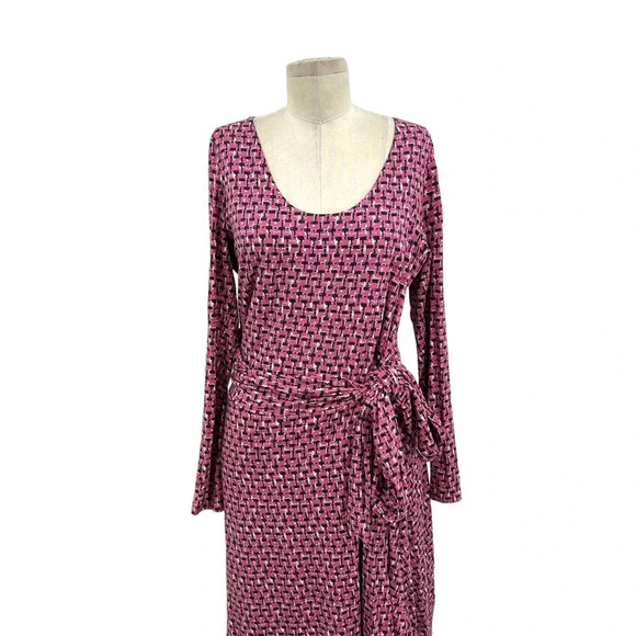 Boden‎ Silvia Long Sleeve A-line Faux Tie Wrap Dress Pink Size US 12R - Picture 3 of 9